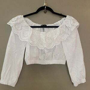 Zara White Eyelet Ruffle Blouse